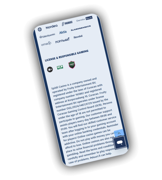Spiidi Casino payment methods page showing Revolut, cards, bank transfer and Solana